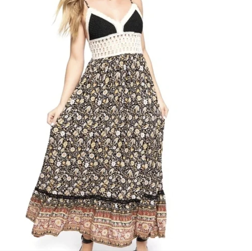 Forever 21| NWOT Knit Top Floral Maxi Spaghetti Strap Bohemian Dress Lined - Picture 1 of 16